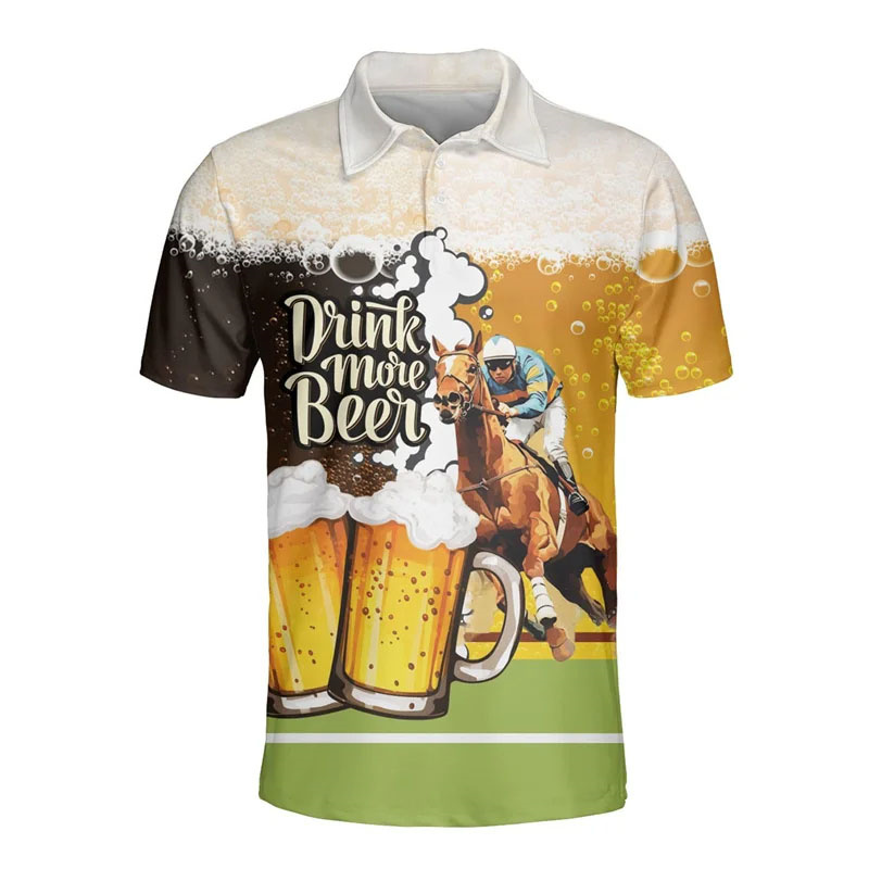 Polo Shirt Equestrian - 남성용 3D 프린트 하와이 맥주 폴로