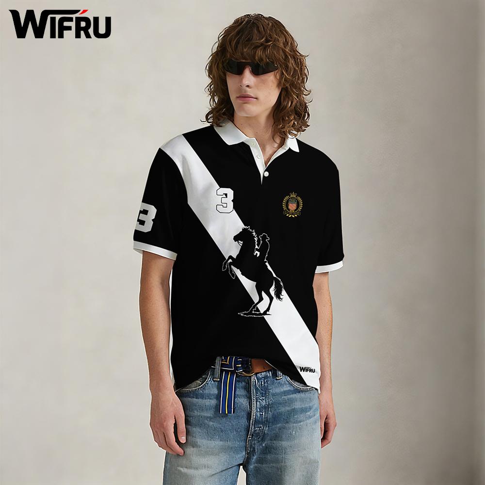 Polo Shirt Equestrian - 새로운 흑백 스트라이프 폴로 셔츠 남성용