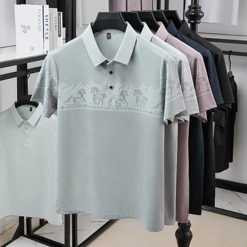 Polo Shirt Equestrian - 남성 하프 체스트 승마 프린트 폴로