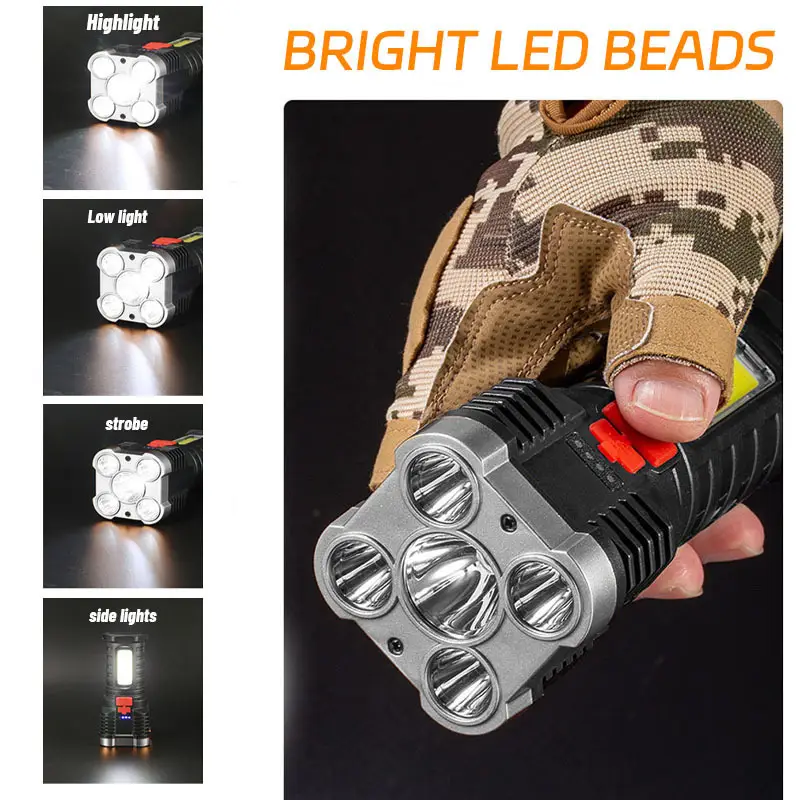 5 LED 고출력 LED 손전등 측면 조명이 있는 충전 - Outdoor Spotlight 리뷰 및 가격