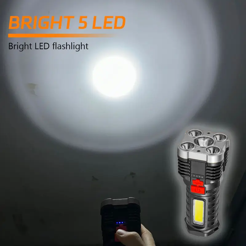 5 LED 고출력 LED 손전등 측면 조명이 있는 충전 - Outdoor Spotlight 리뷰 및 가격