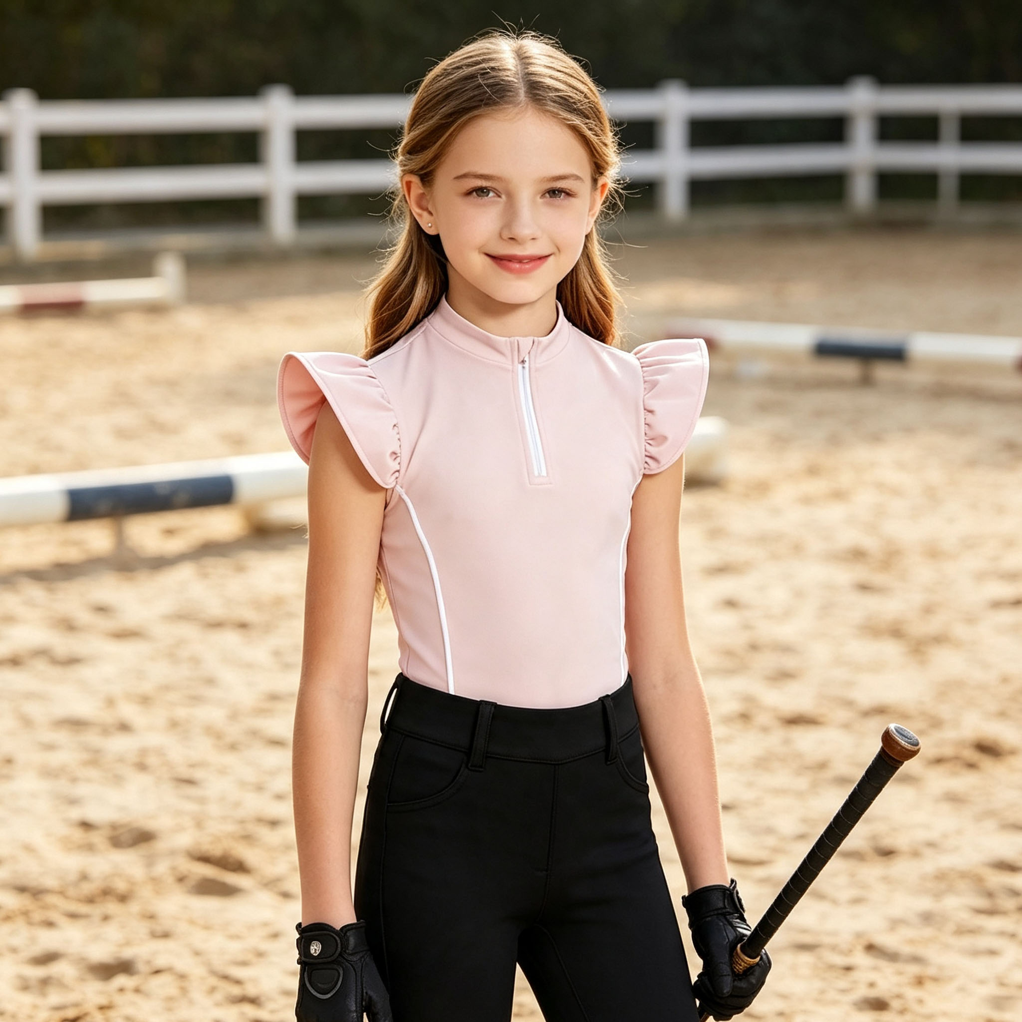 어린이 여아 승마 셔츠 상의 승마복 러플 소매 지퍼 스 - Polo Shirt Equestrian 리뷰 및 가격